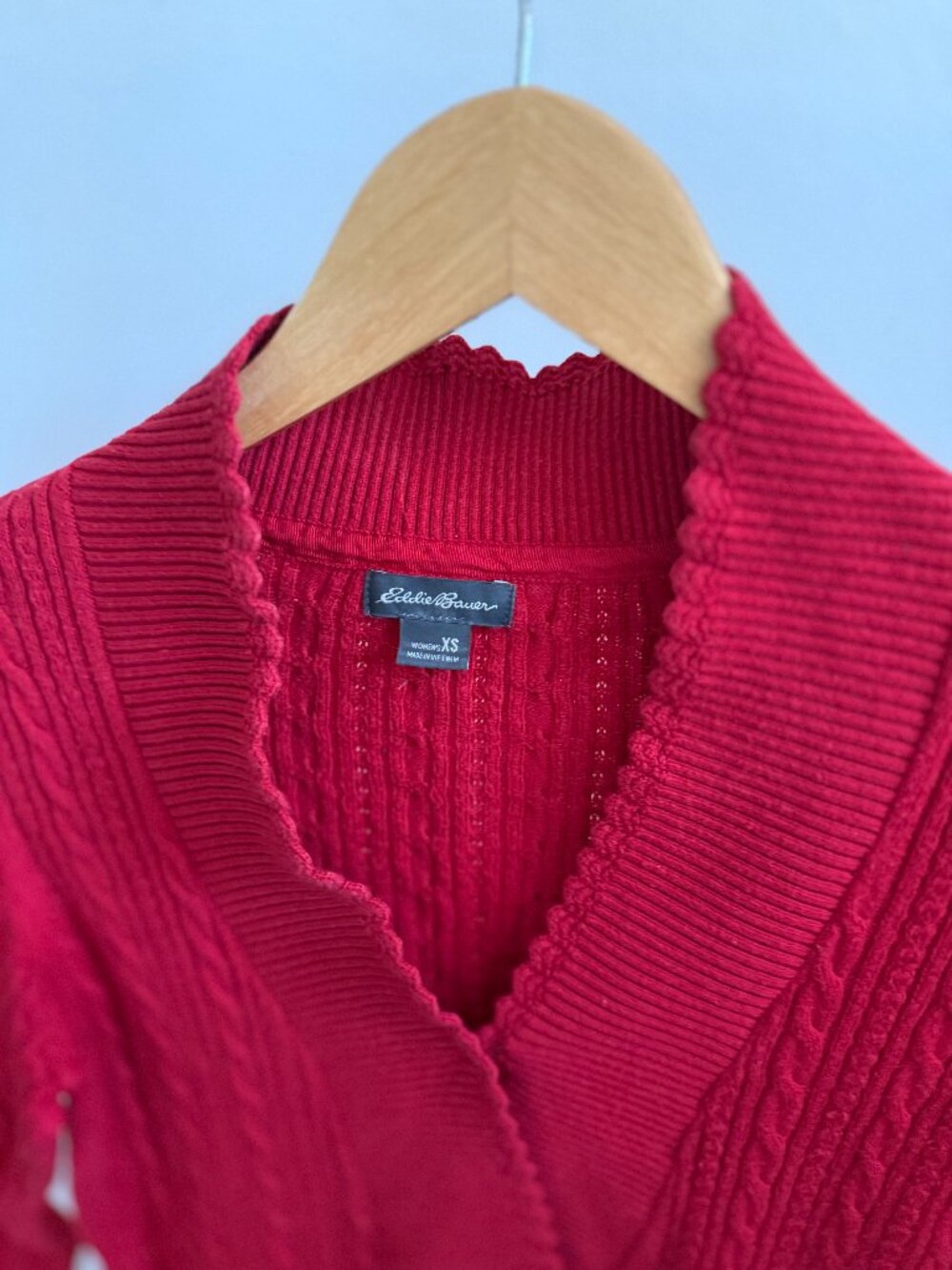 Eddie Bauer Red Cable Knit V-Neck Mock Collar Pullover Sweater Size XS